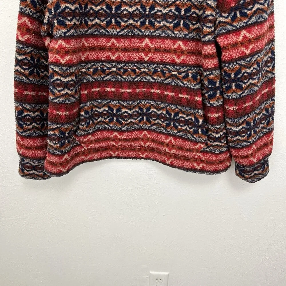 American Eagle Sweater Womens S Red Aztec Plush Sherpa Fleece‎ 1/4 Zip Pullover